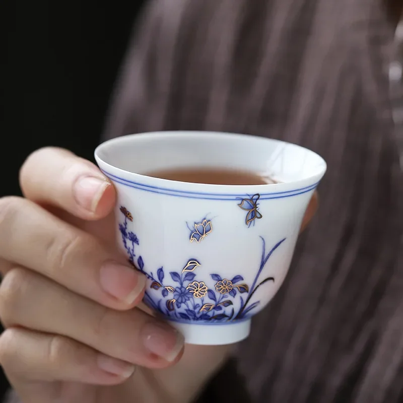 Kombucha Cup Set Tea Bowl Blue Pattern Tea Set Master Cup Single Cup Teacup Ceramic 6 PCS Business Gifts Ceramic Teacups