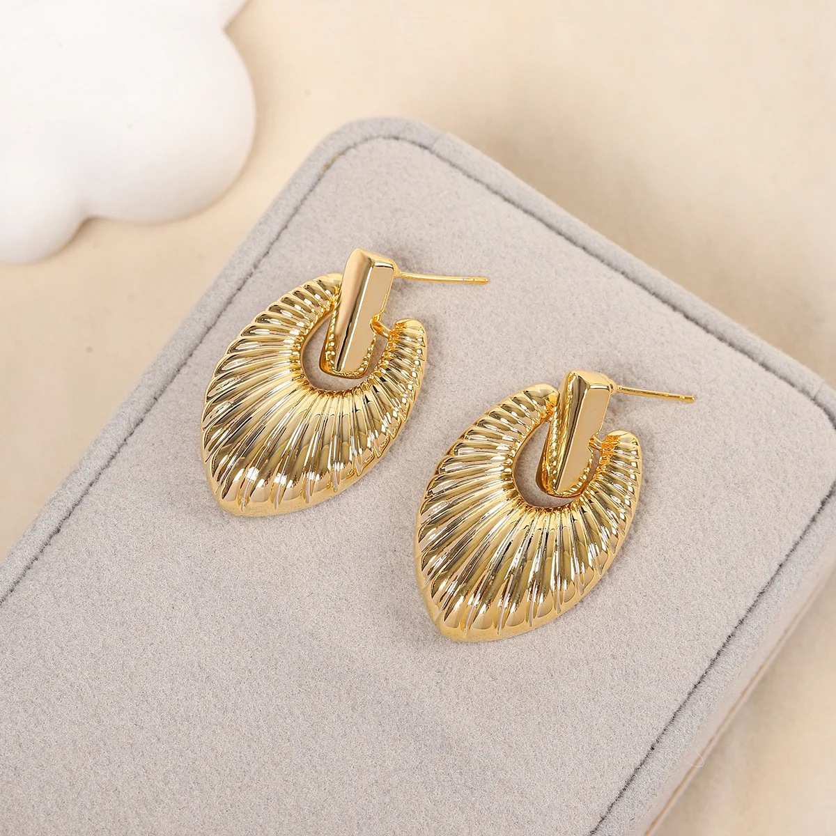 

925 Silver Needle Luxury Gold Plated Textured U-shape Stud Earrings, Elegant Daily Wear Statement Jewelry Gift for Women