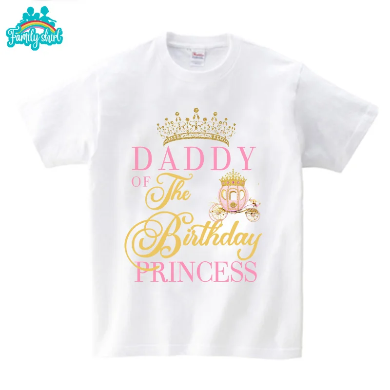 Princesses T Shirt Family Gift Birthday Shirt Carriage Crown Party Custom Name TShirt Girls Children Clothes Daddy Mommy Outfits