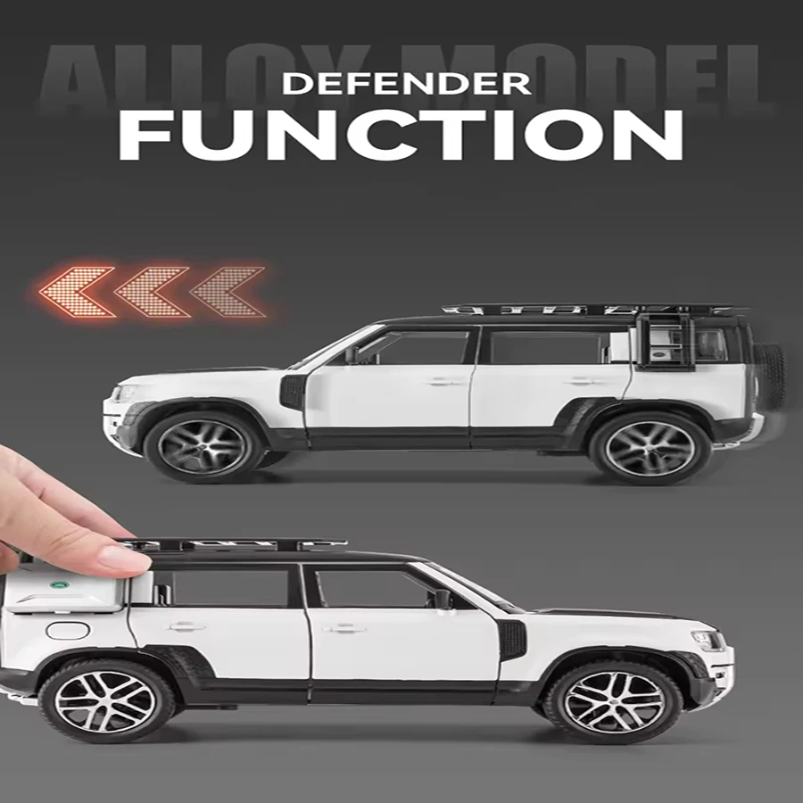 1/24 Range Rover Defender  Model Car Pullback Vehicle Toy Collection for Land Rover New Defender 110, Gift, with Sound and Light