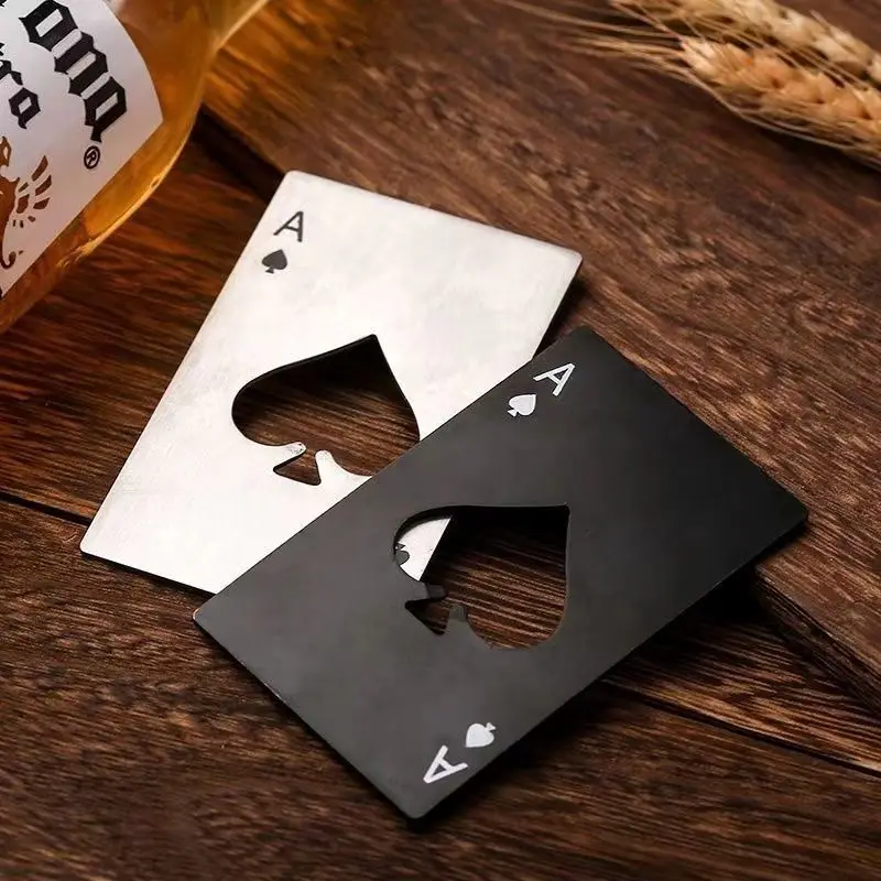 Spades A Card Creative Playing Card Bottle Opener Stainless Steel Bottle Lifter Wine Driver Coaster