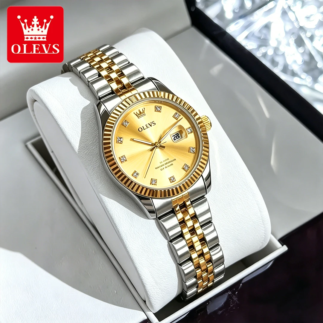 

OLEVS Luxury Fashion Women's Watches Stainless Steel Strap Big Date Original Brand Quartz Wristwatch Waterproof Luminous 3705