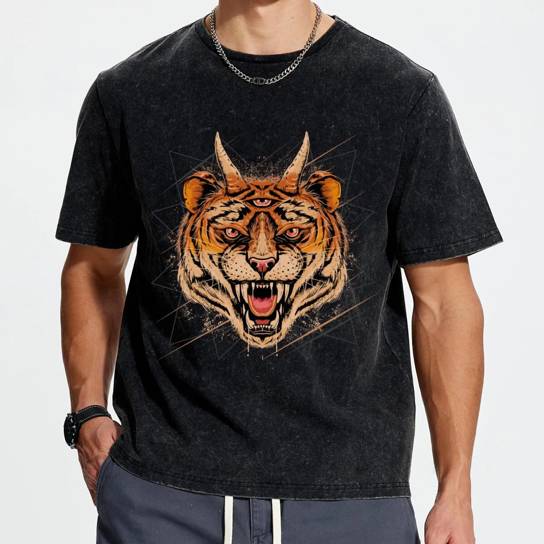 

Men's New T-Shirt 0318 horn tiger Comfortable Casual Wear