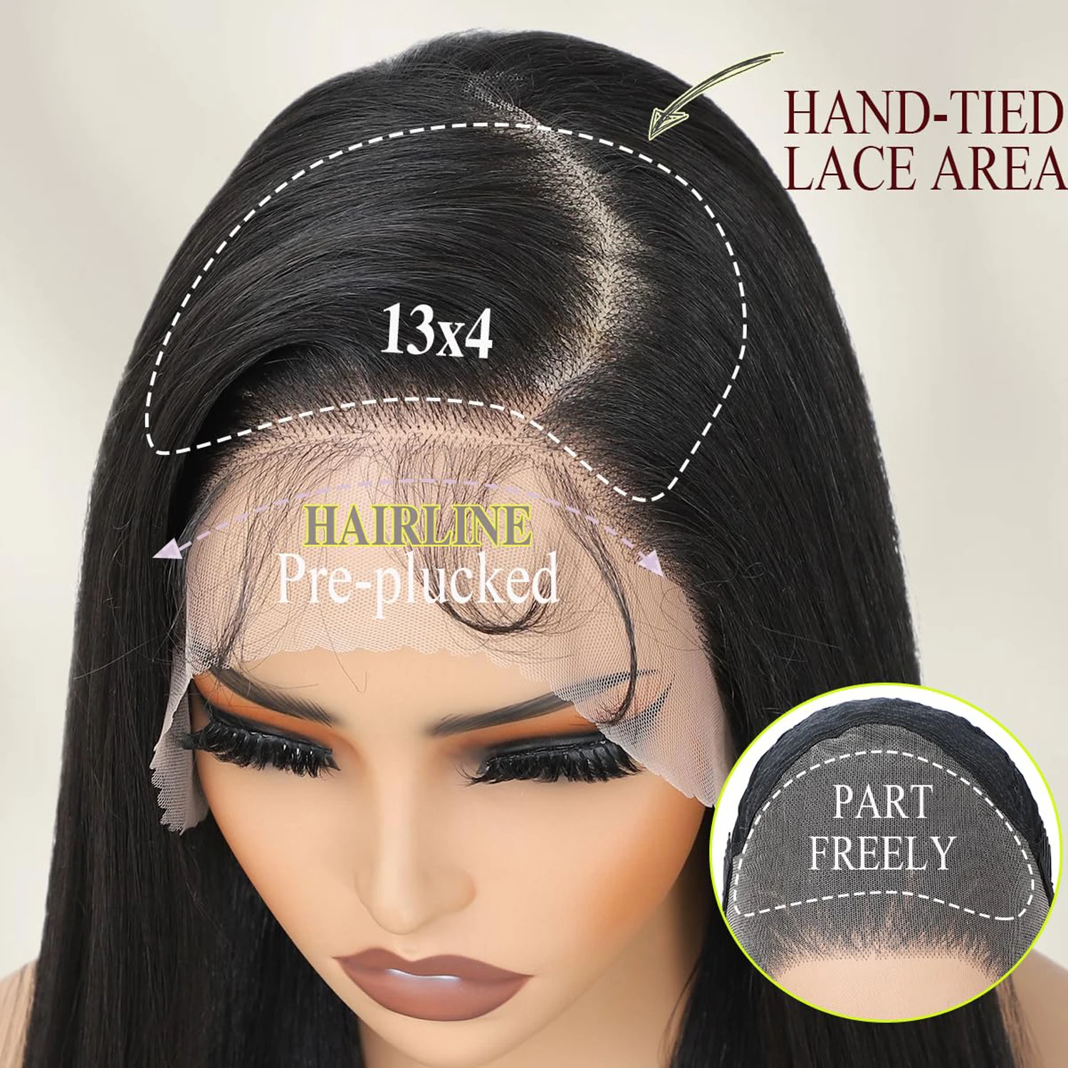 Karyssa HD Transparente Lace-Front-Perücke aus Echthaar, glatt, 13x4 13x6, schwarze Farbe, natürlich aussehend, 200 % hochwertig, für Damen – Detail 4