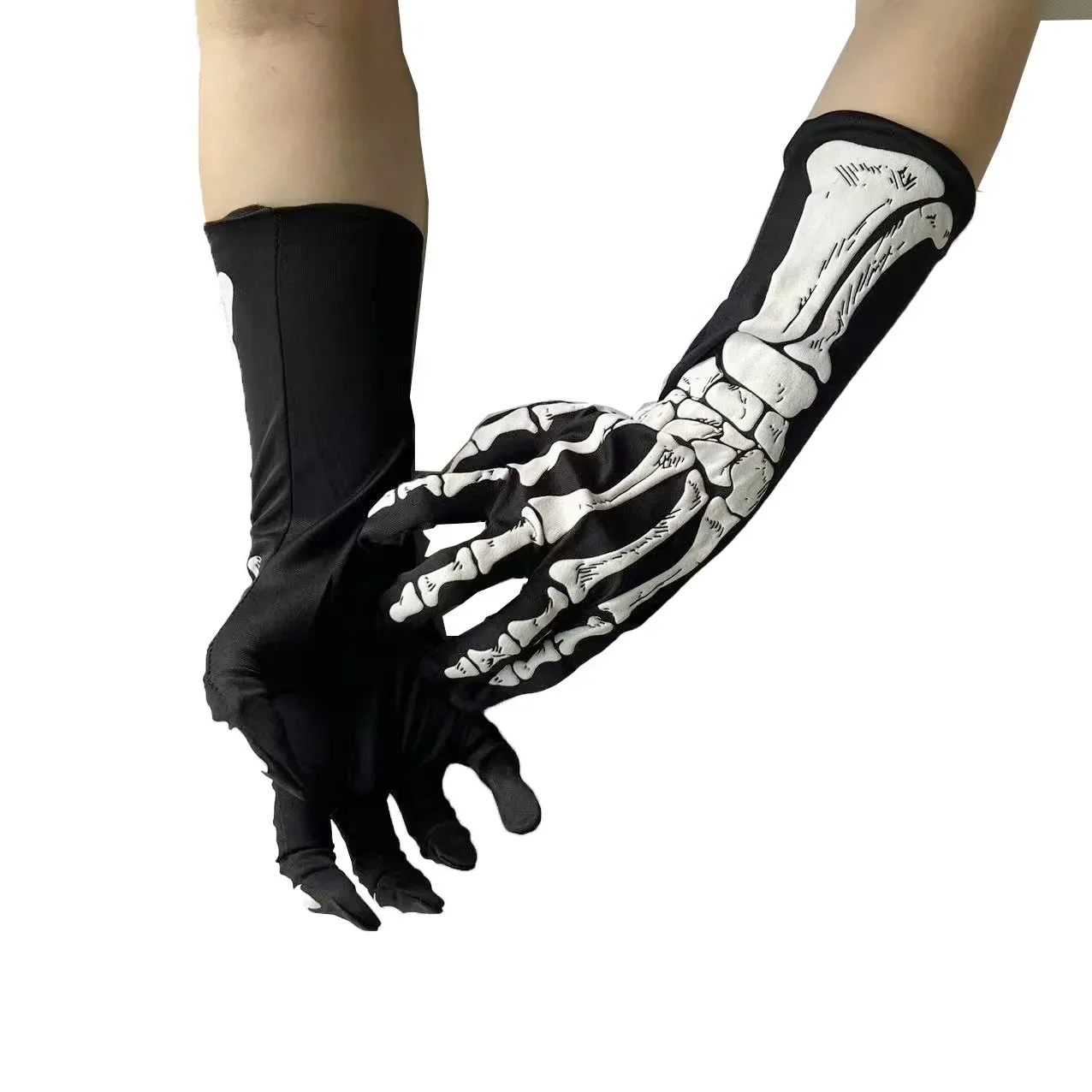 คอสเพลย์ Props กระดูกพิมพ์ถุงมือ Stage Performance Terror ยาว Ghost ถุงมือแฟนซีชุด Prop Skeleton Glove Party เครื่องแต่งกายอุปกรณ์เสริม