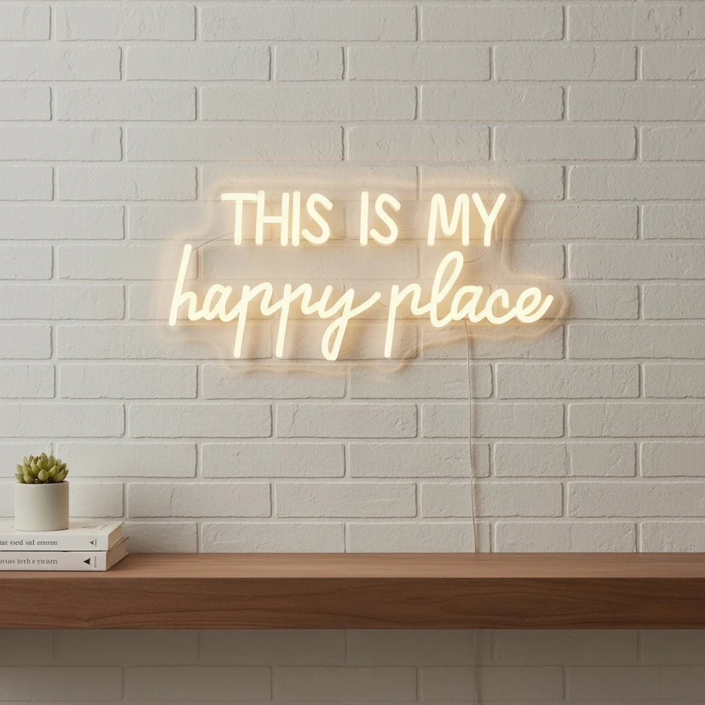This Is My Happy Place Led النيون الدافئ الأبيض Led رسالة أيقونة USB بالطاقة المستخدمة في الغرفة، غرفة الألعاب، البار، النادي، ديكور كهف الرجل. #2