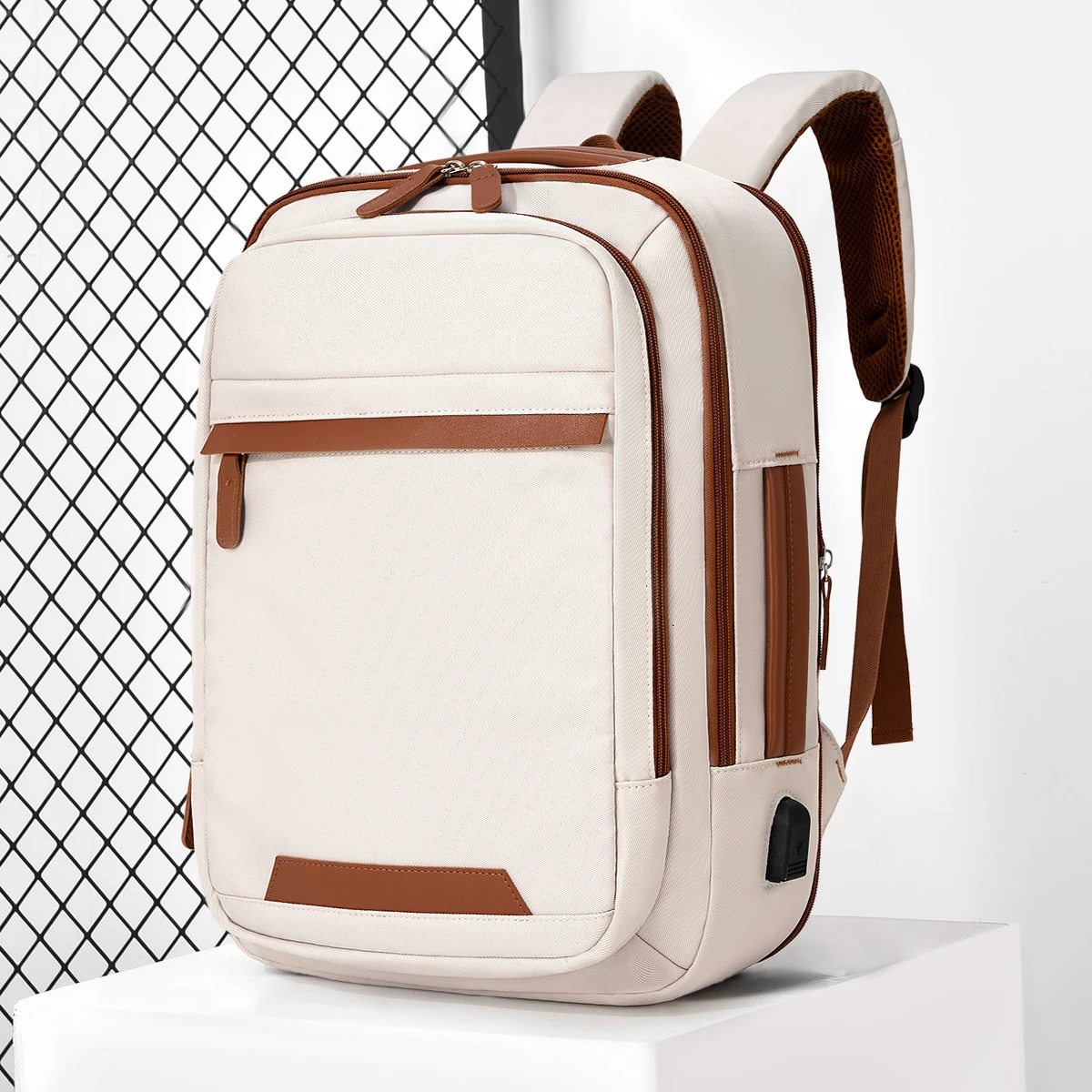 Hochwertiger wiederaufladbarer USB-Rucksack für Herren, wasserdichte Tasche, großer Laptop-Rucksack, Unisex, Schultasche, Jugendrucksack – Detail 12
