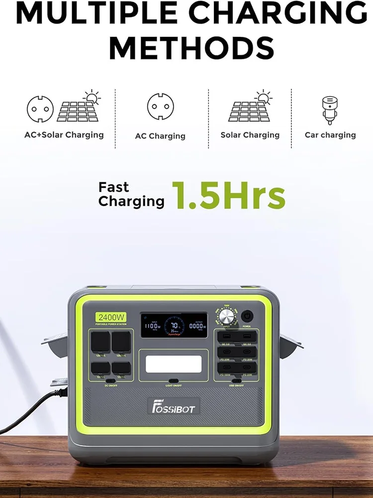FOSSiBOT Tragbare Powerstation 2048 Wh/640000 mAh LiFePO4, 3 x 230 V AC-Ausgänge 2400 W (4800 W Spitzenleistung) Solargenerator, Tragbare Stromversorgung, Energiespeicher, für Outdoor-Reisen und