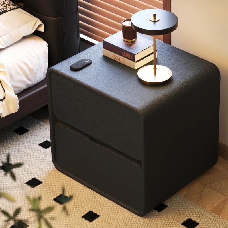 Black bedside table Modern simple bedroom Bedside table Solid wood storage cabinet Simple storage cabinet