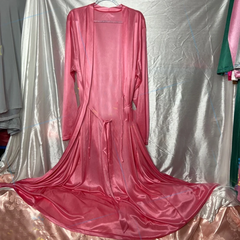 

Спальный халат Глянцевый халат Ледяной шелк Атласный сенсорный халат макси с V-образным вырезом и длинными рукавами Пояса Свободное длинное платье Плюс Размер Спальное платье