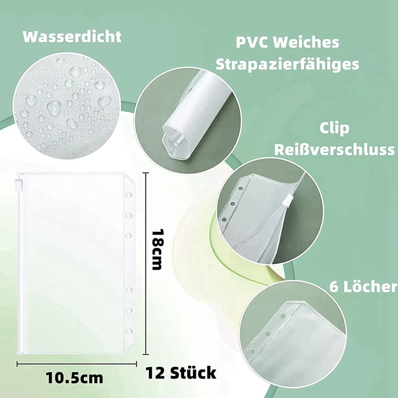 ซองพีวีซีใสมี6ช่องมีซิปโฟลเดอร์ใสสำหรับสมุดโน้ต