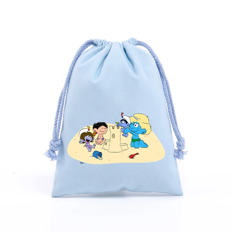 Anime Smurfs Drawstring Bag Movie Cartoon Printed Sport Boy Girl Childern Student Cute Portable Kid Party Hand Pocket Gift Pouch