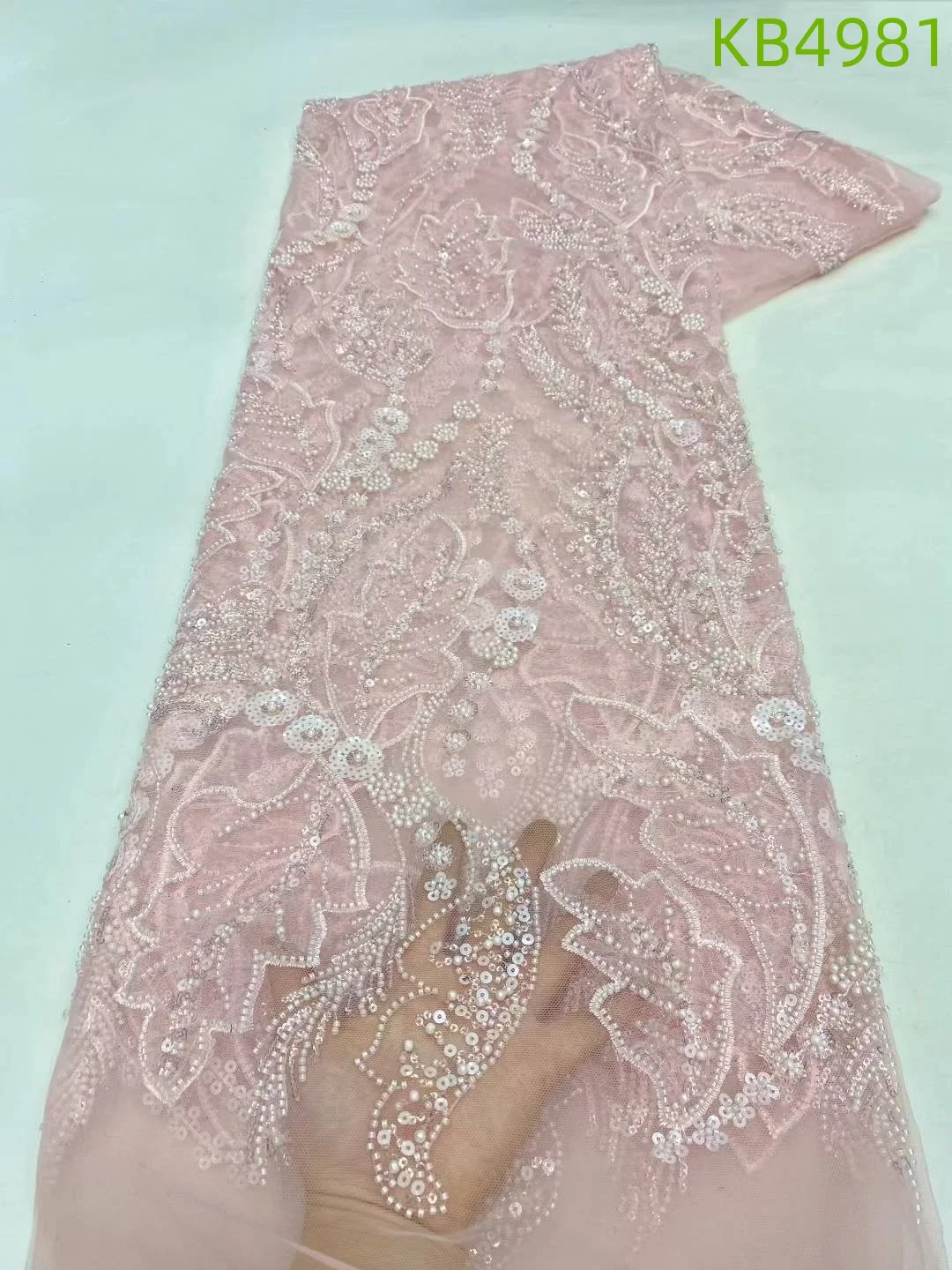 แอฟริกันลูกไม้ผ้า 5 หลาคุณภาพสูง 2025 ลูกปัดทองภาษาฝรั่งเศสคําตาข่ายไนจีเรียSequinsลูกไม้Tulleสําหรับงานแต่งงานชุดKB4981