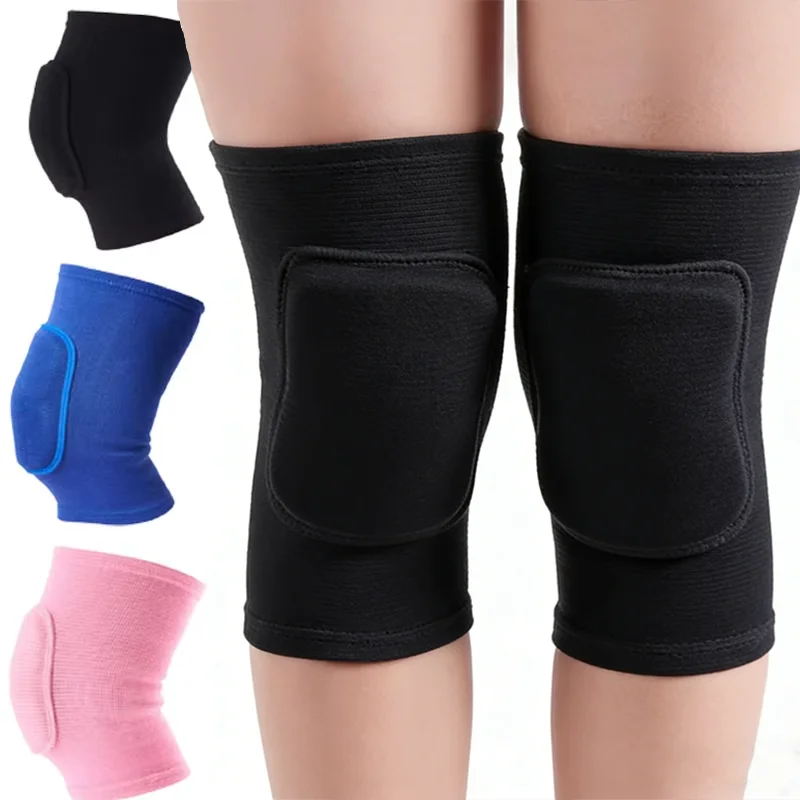 1 paire de genouillères de Compression de sport, Support de genou élastique noir, éponge épaisse, attelle de soutien pour la danse, l'entraînement