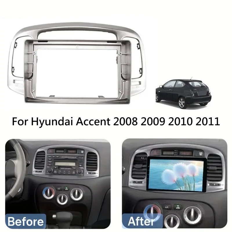 9 Inch Car Fascia For Hyundai Accent 2008 2009 2010 2011 auto frame in Dash 2 Din Frame Dashboard Mount frame