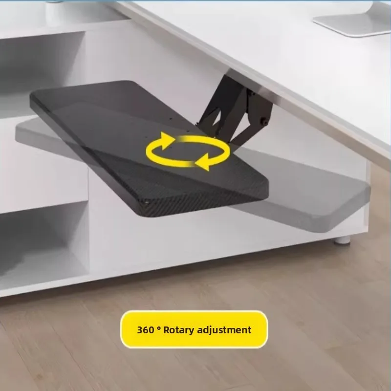 

Under Desk Keyboard Drawer with Sliding Rail Adjustable Mouse Tray and Rotating Extension Computer Workspace Expansion Solution