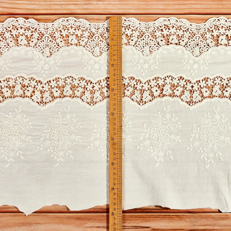 1 Yard bestickter weiß-beiger Blumen-Baumwollspitzenstoff zum Nähen, DIY-Besatz, Hochzeitsapplikation, Band, Rock, Bettvorhang-Zubehör – Detail 8