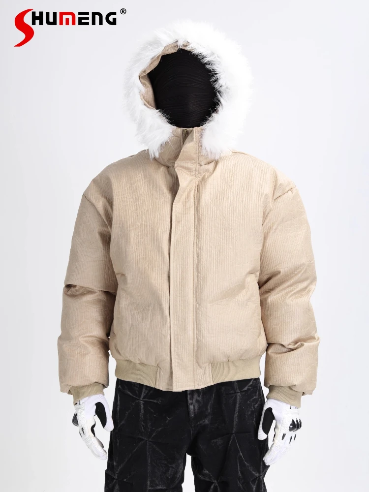 

Мужские зимние новые стильные куртки 2025 года, мужские уличные утолщенные плюшевые парки с капюшоном, мужские красивые однотонные парки с длинными рукавами