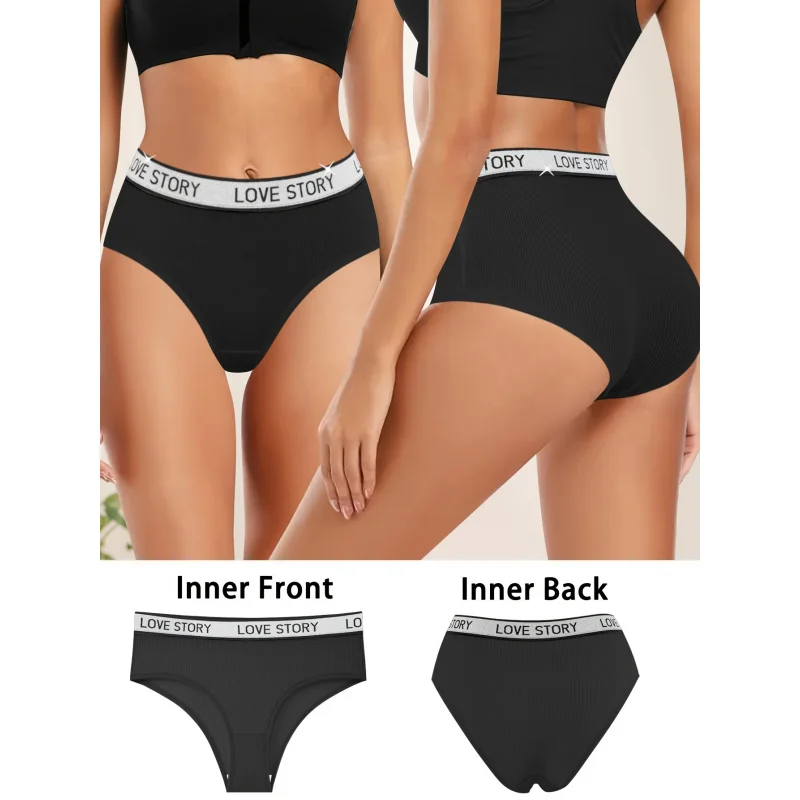 

Женские трусы со средней посадкой, мягкие, дышащие, простой стиль, с принтом «LOVE STORY», 1 шт.