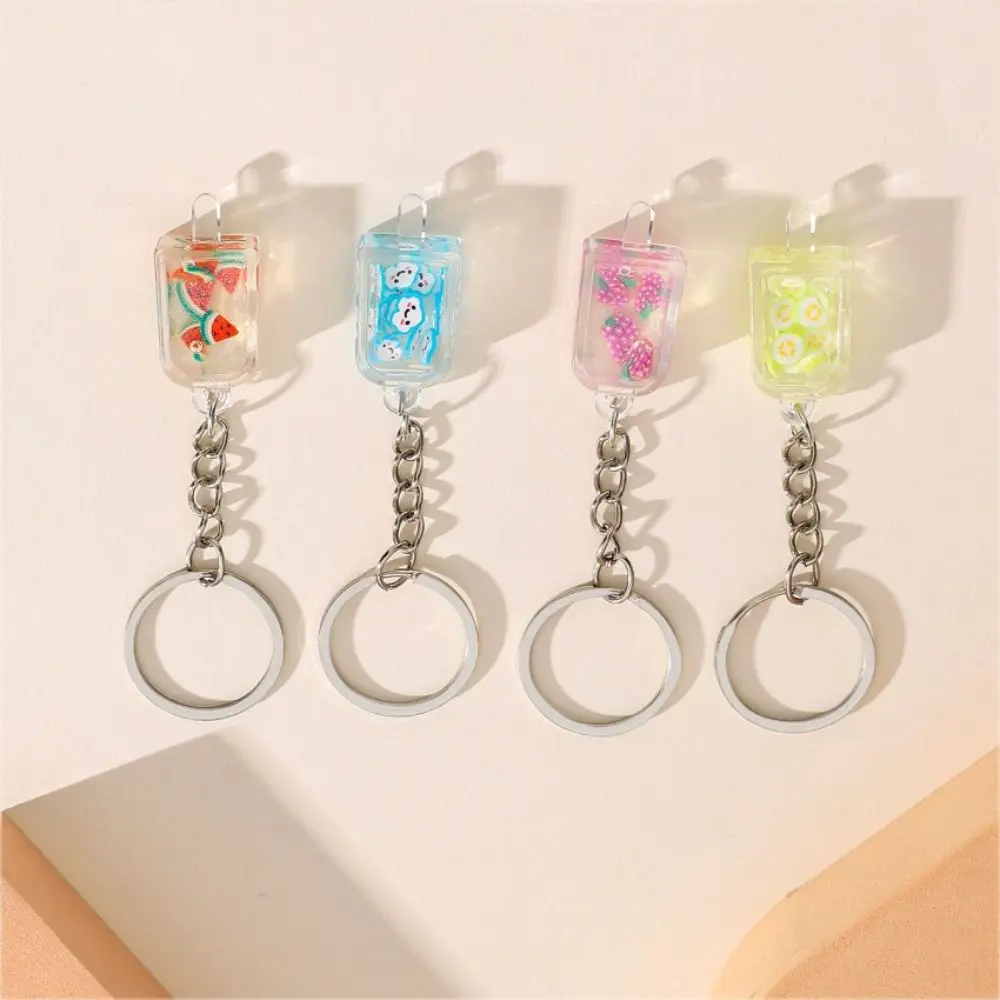 Lemon Keychain Glow Cup Fruit Ice Cream Keychain Milk Tea Acrylic Pendant Flower Slice Keyring Cute Creative Backpack Pendant