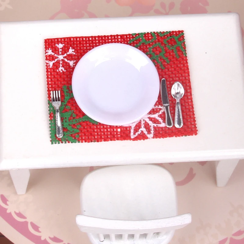 

1/12 Scale Dollhouse Placemat Tableware Set Dollhouse Christmas Decoration Dolls House Miniature Accessories For Kid Toys