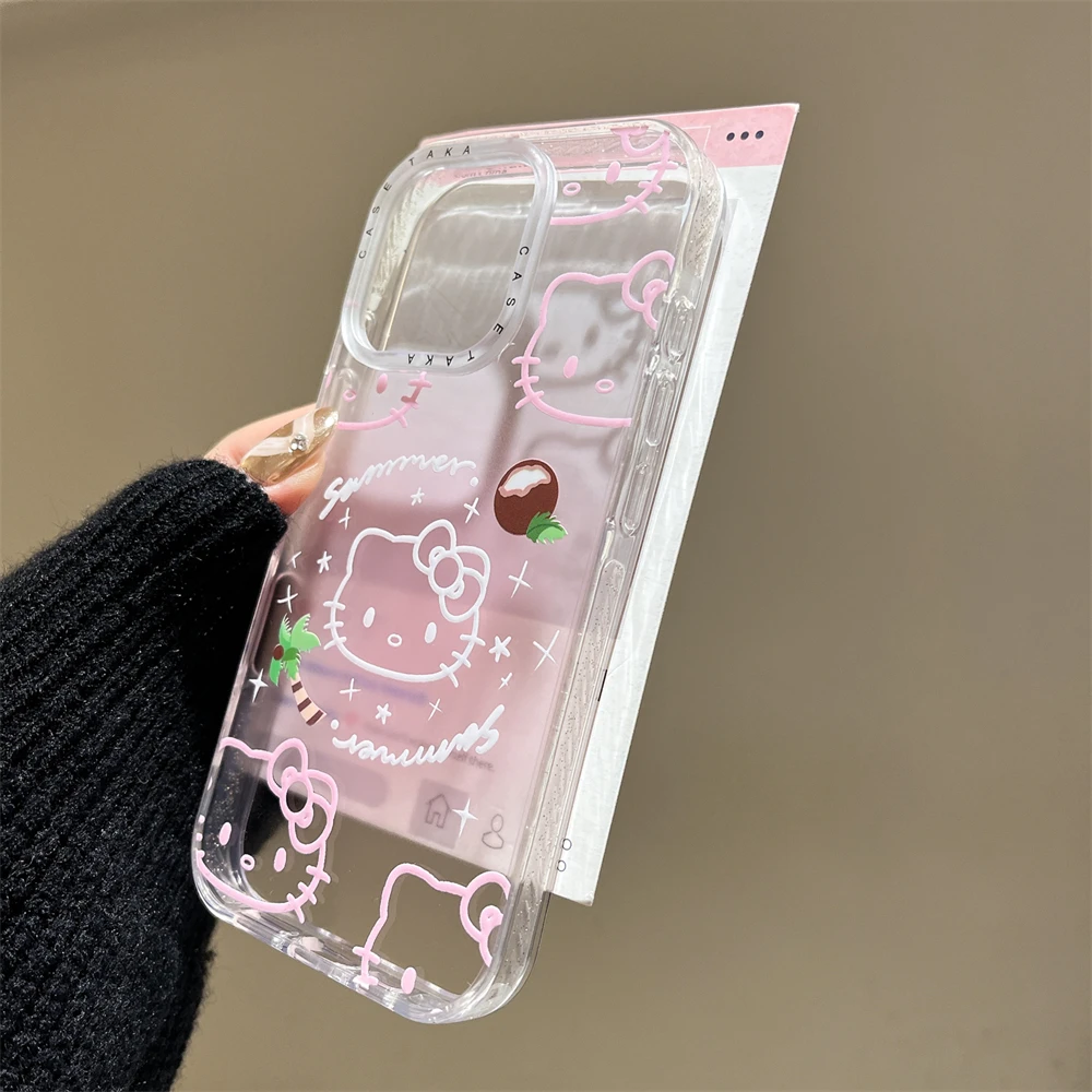 Sanrio Hello Kitty KT Head Bow Phone Case For iPhone 16 15 14 13 Pro Max 11 12 13 Pro X XR 7 8 Plus Cute Girl Y2K Creative Cover