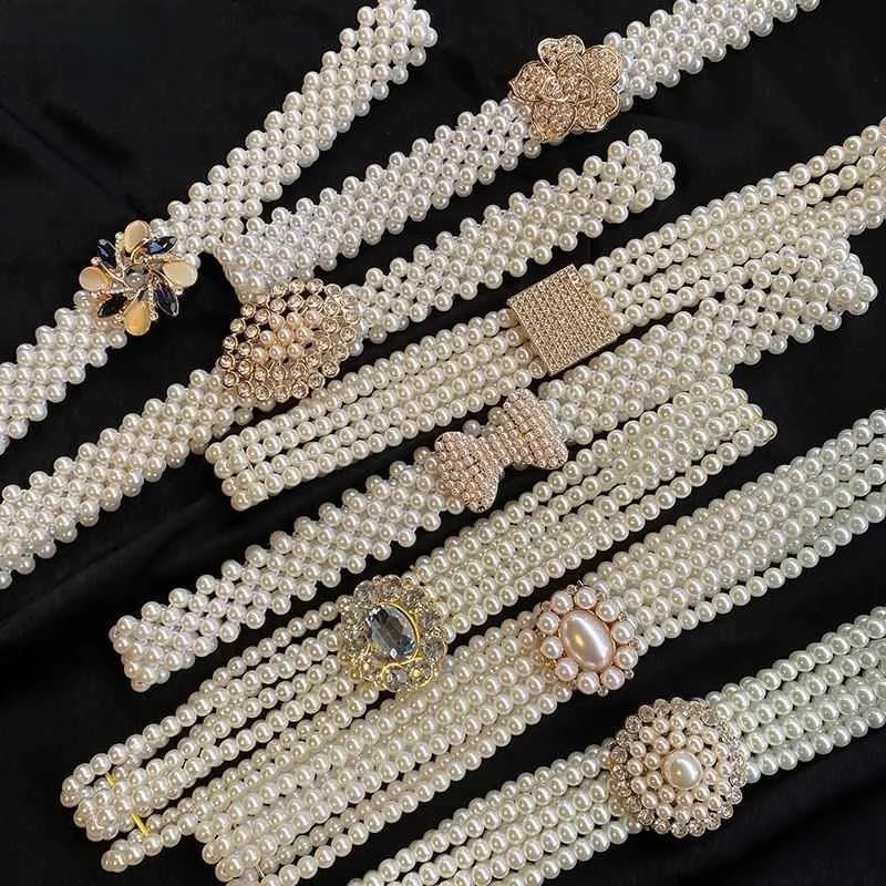 

Жемчужный пояс-цепочка для женских юбок, декоративный эластичный пояс для утяжки талии, летний аксессуар в стиле древнего китайского ханьфу
