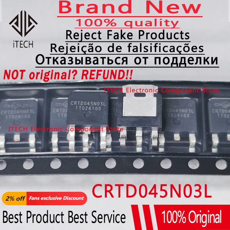 (10-50)pcs/lot Original CRTD045N03L 30V 80A TD045N03L TO-252 N-channel MOSFET Transistor 100% New and Genuine