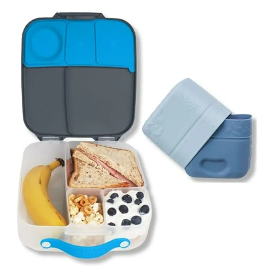 

Ланчбокс (синий сланец) + комбинированный пакет силиконовых чашек для закусок: включает ланч-бокс (емкость 1/2 чашки) и 2 силиконовых разделителя коробки Bento.
