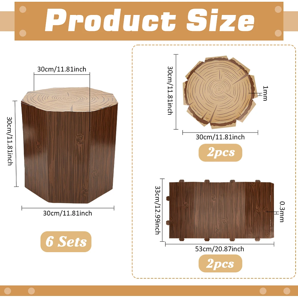 6 Pack Tree Stump Gift Box 11.8 Inch Paper Storage Boxes Western Cowboy Party Decoration Artificial Paper Box for Christmas