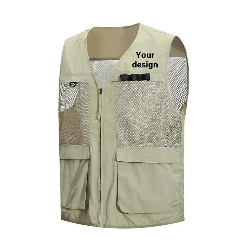 Men's Vest Outdoor Mesh Lightweight Casual Multi Pocket Professional Photography Mountaineering Vest Personalized Print LOGO