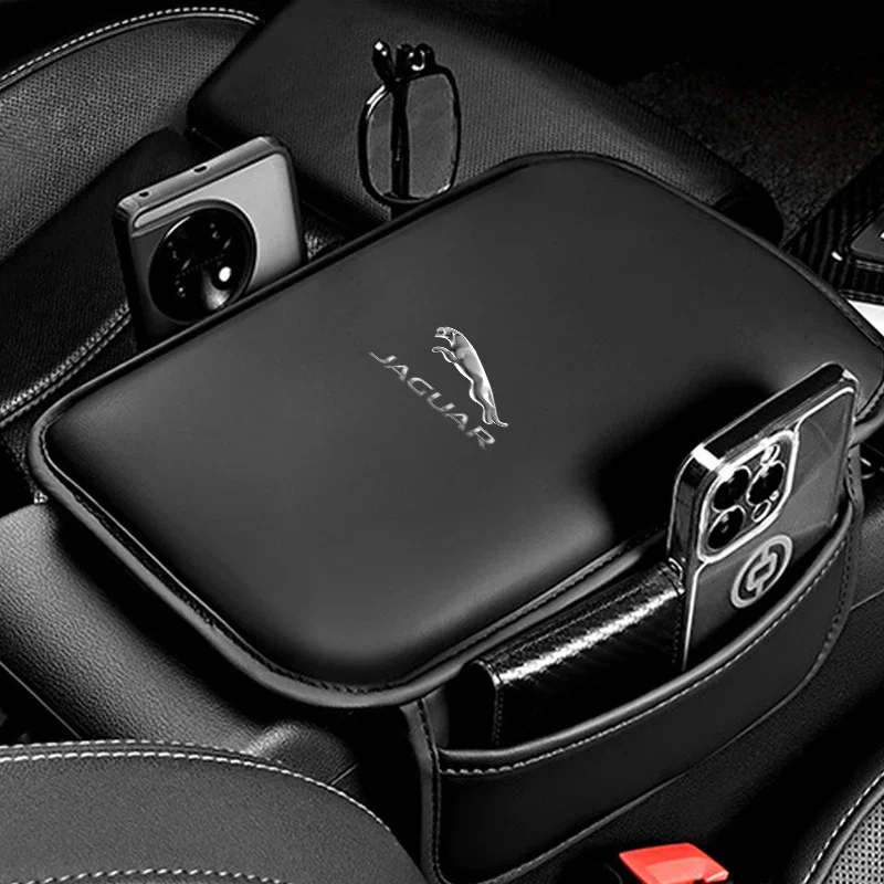 Car Logo Armrest Box Pad Leather Auto Armrest Mat For Jaguar XF XJ XE F-Pace F-Type I-Pace E-Pace XEL XFL S-Type XFR X-Type