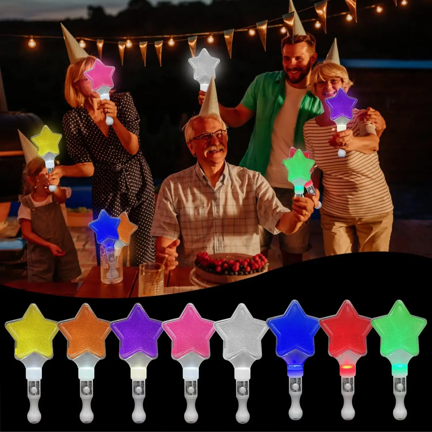 1-20 Stück Leuchtstäbe in Stern- und Herzform, leuchtende Zauberstäbe für Konzerte, Partys, Atmosphäre-Requisiten, Handgehaltene Stäbe mit LED-Blinklicht – Detail 1
