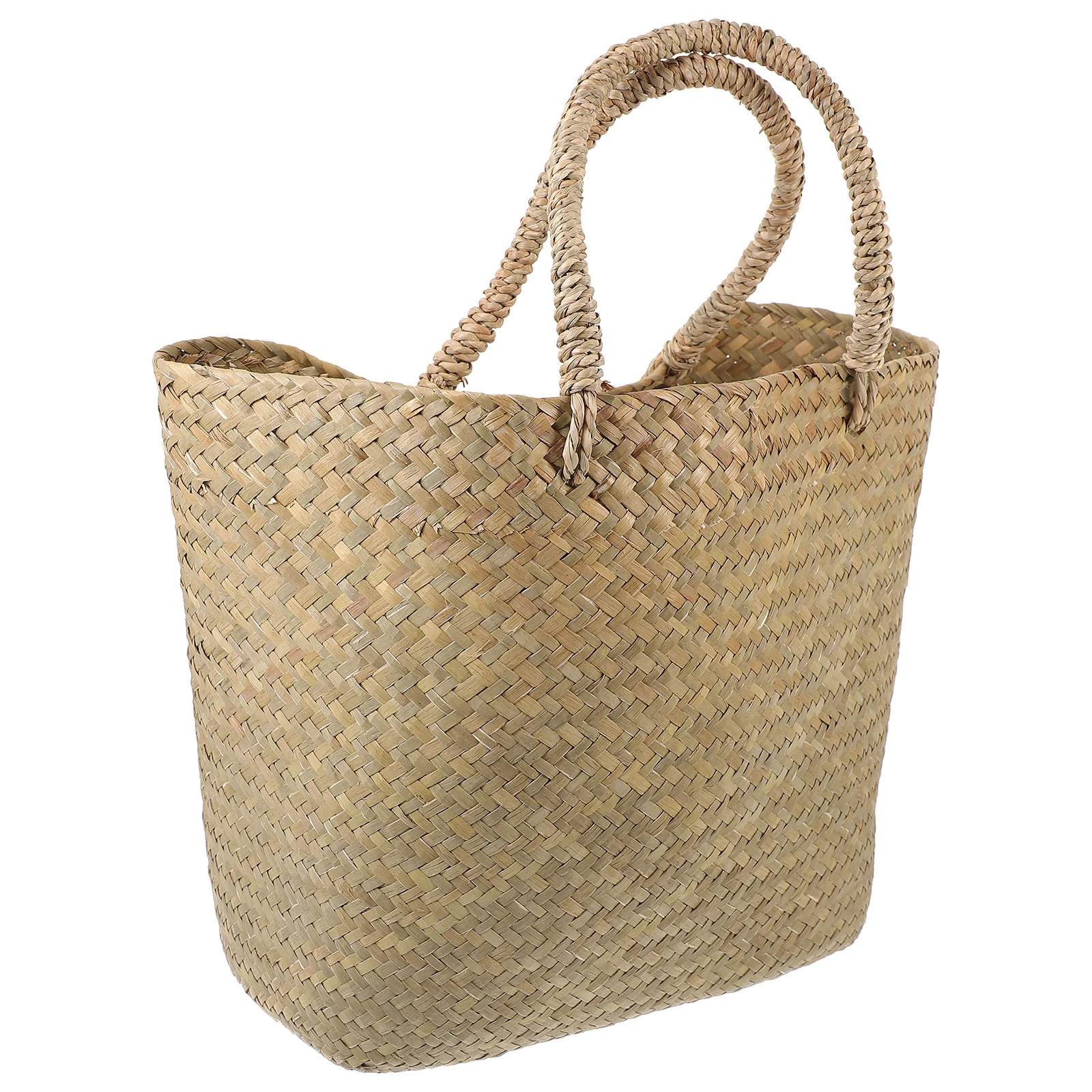 Straw Tote Woven Seagrass Bag Flower Basket Laundry Baskets Plant Storage Hand-held Seaweed Wicker