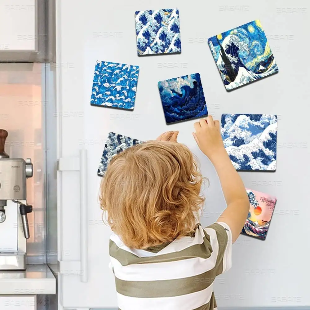 Japan Wave Of Kanagawa Personalized Fridge Magnet Photo Custom Gifts Square Picture Refrigerator Kitchen Home Decor Souirs