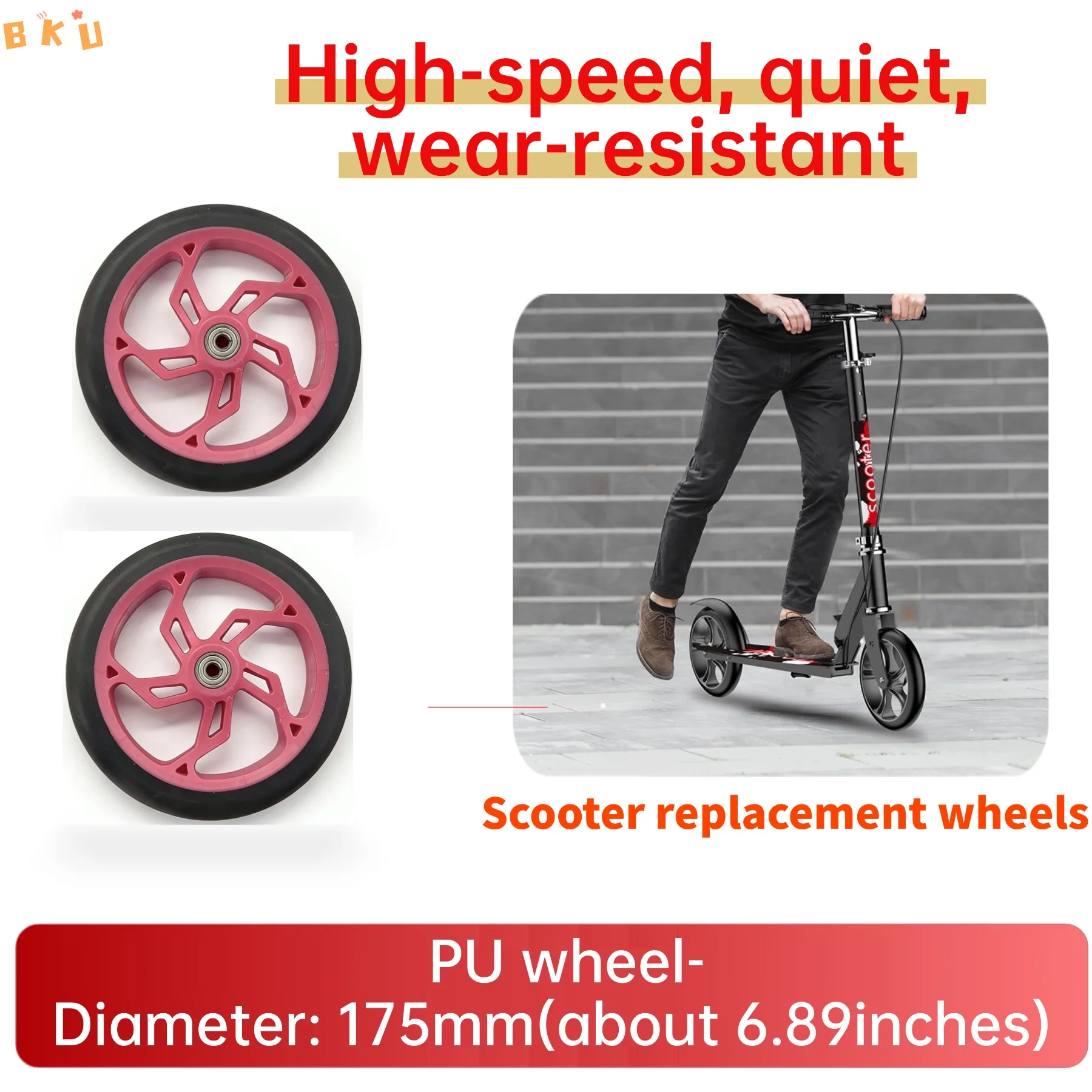 

2-Pack 175mm PU Replacement Wheels-Resistant for Rideable and Mobile Scooters, Push Carts and Mobility Equipment