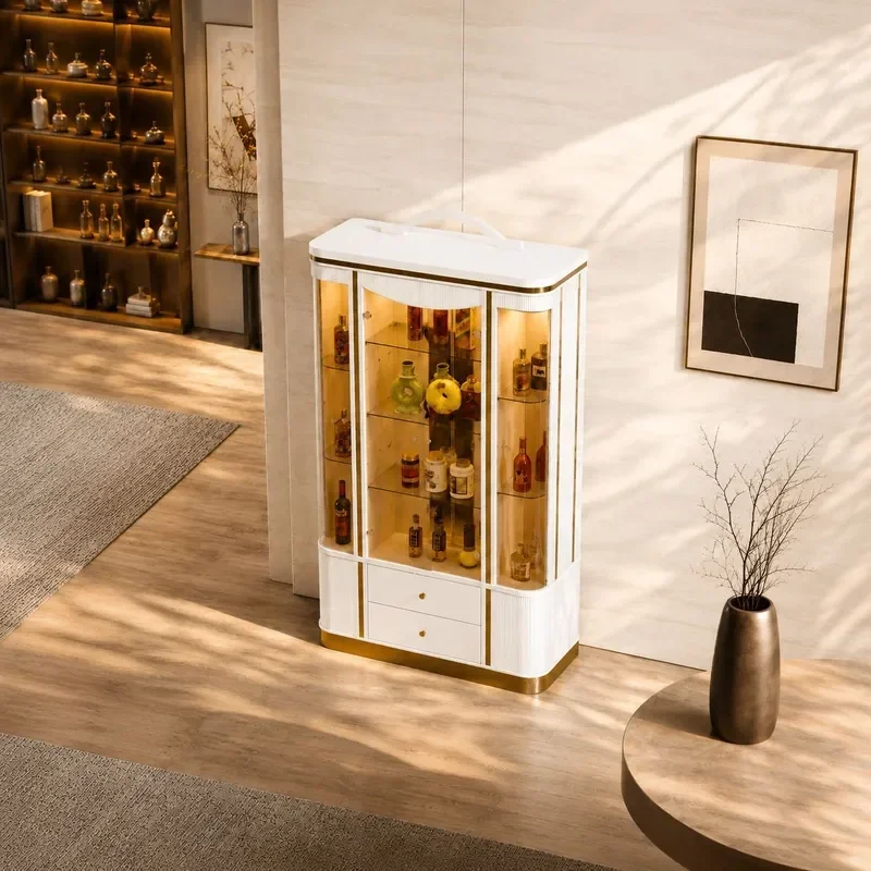 Modern Simple Tempered Glass Display Cabinet Living Room High End Wine Storage Italian Light Luxury Wall Mounted Showcase