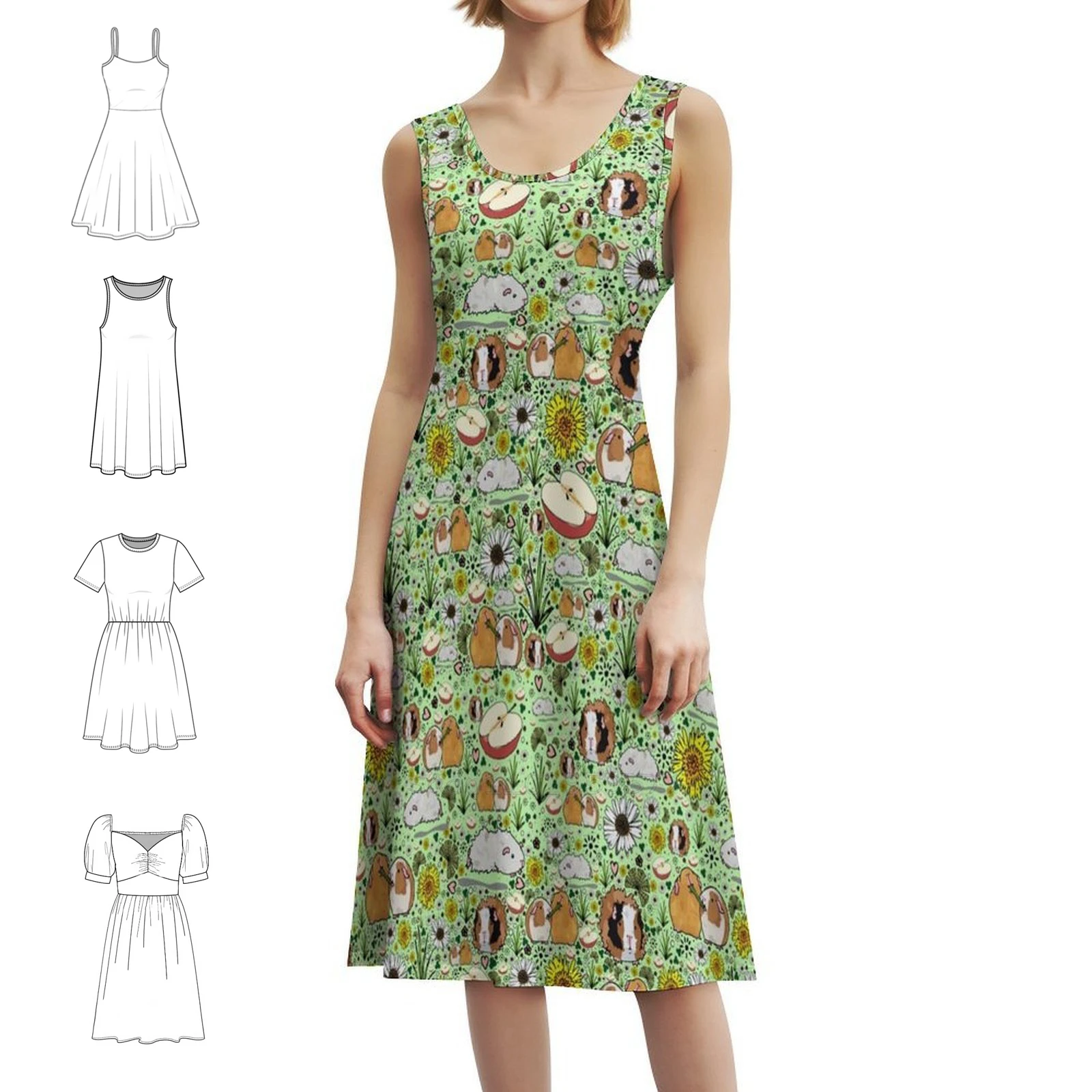 فستان خنازير غينيا باللون الأخضر على الطراز الكوري للنساء فستان كاجوال أنيق للحفلات أو الارتداء اليومي خنزير غينيا خنازير غينيا اللطيفة #1