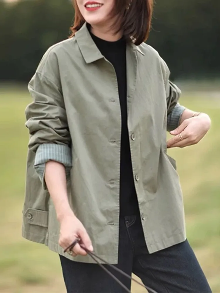 

Повседневное пальто из смесового хлопка, повседневное длинное пальто для поездок на работу, женская весенняя верхняя одежда, топ для похудения, модный топ с лацканами