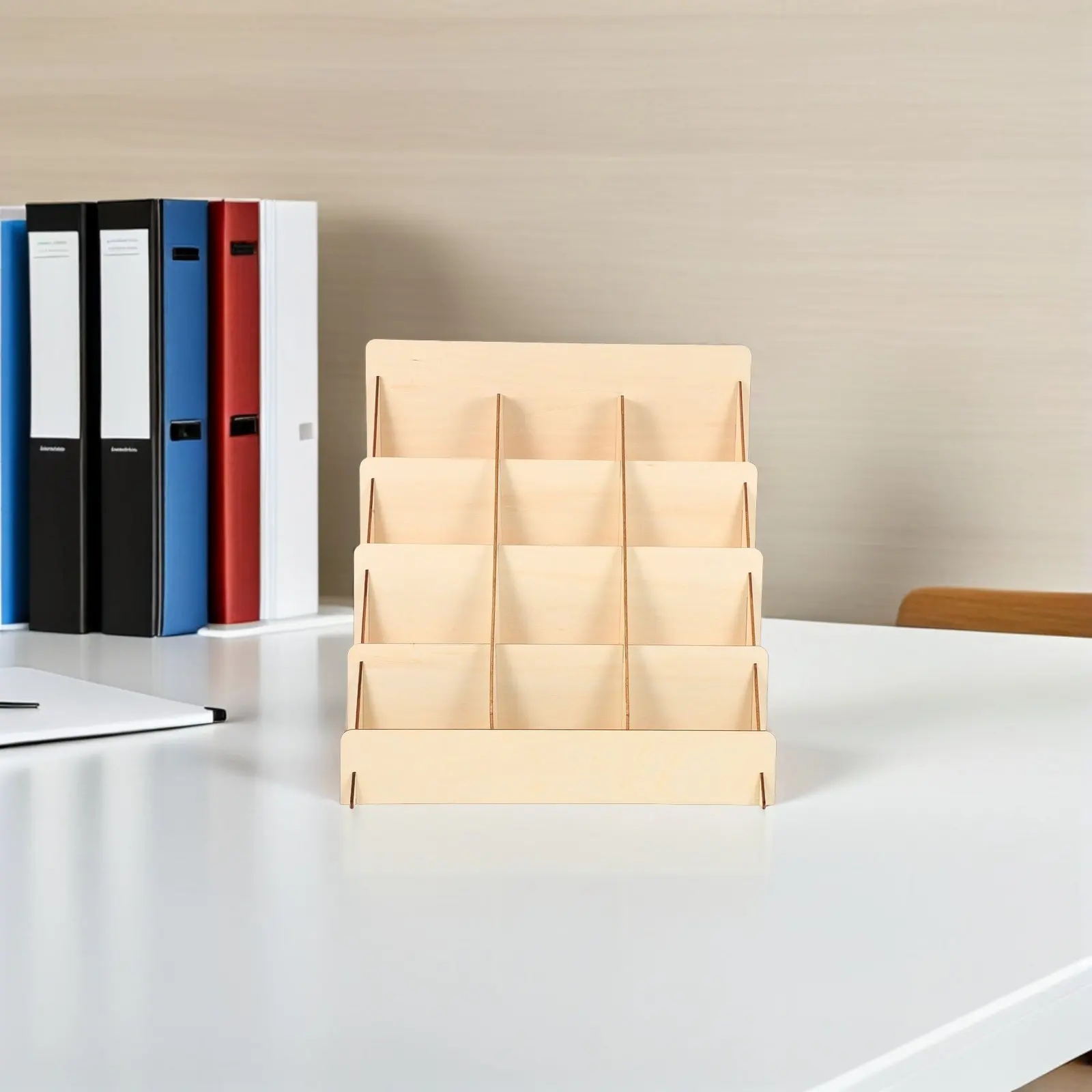 Wooden 4-Tier Greeting Card Display Stand Natural Solid Wood Postcard Holder Office Desk Card Organizer Retail Event Storage