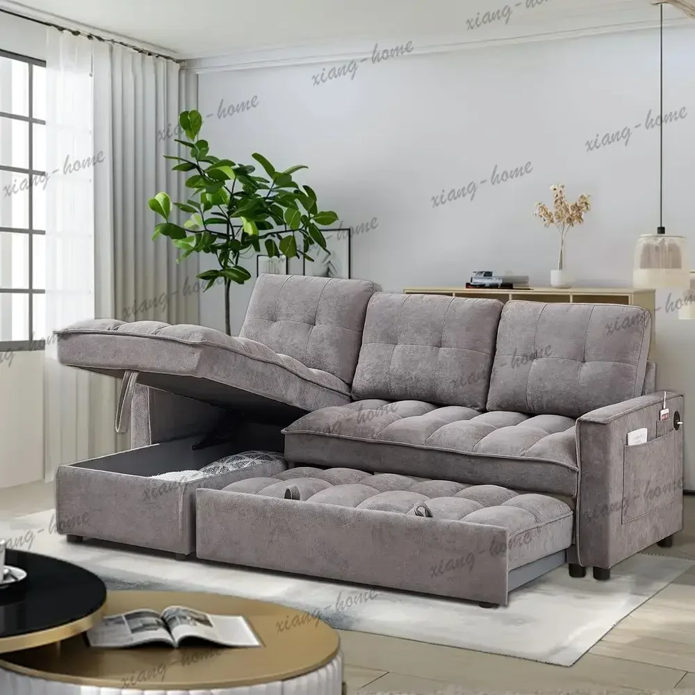 lsSleeper Sofa Couch,PullOut Sofa Bed with USB and Tapec Charging Ports, LShaped SectionalSofa with Reclining Storage and Pocket