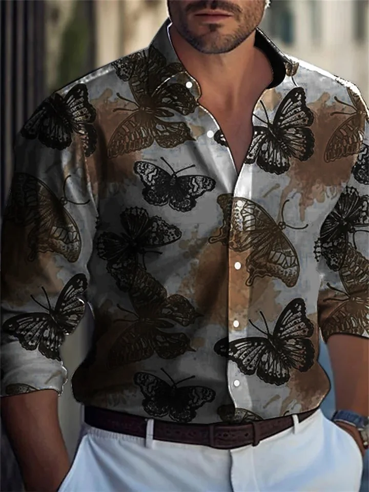 mens butterfly dress shirt Chririnla Butterfly Shirt Tee Long Sleeve Shirts Soft Casual Work Wear Dry-Fit Top Soft Daily Button Up Clothes Soft Travel T-shirt for Men
