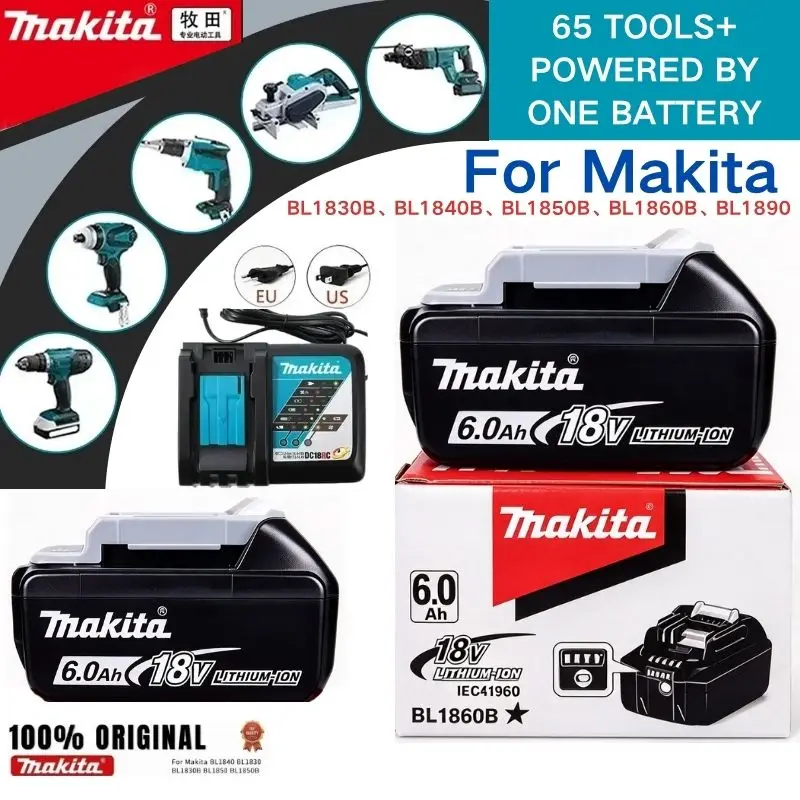 100% 18V Origina Makita 6.0ah Power Tools Li-ion Rechargeable LXT battery，for BL1860B BL1850 BL1840 18V with Power Tools