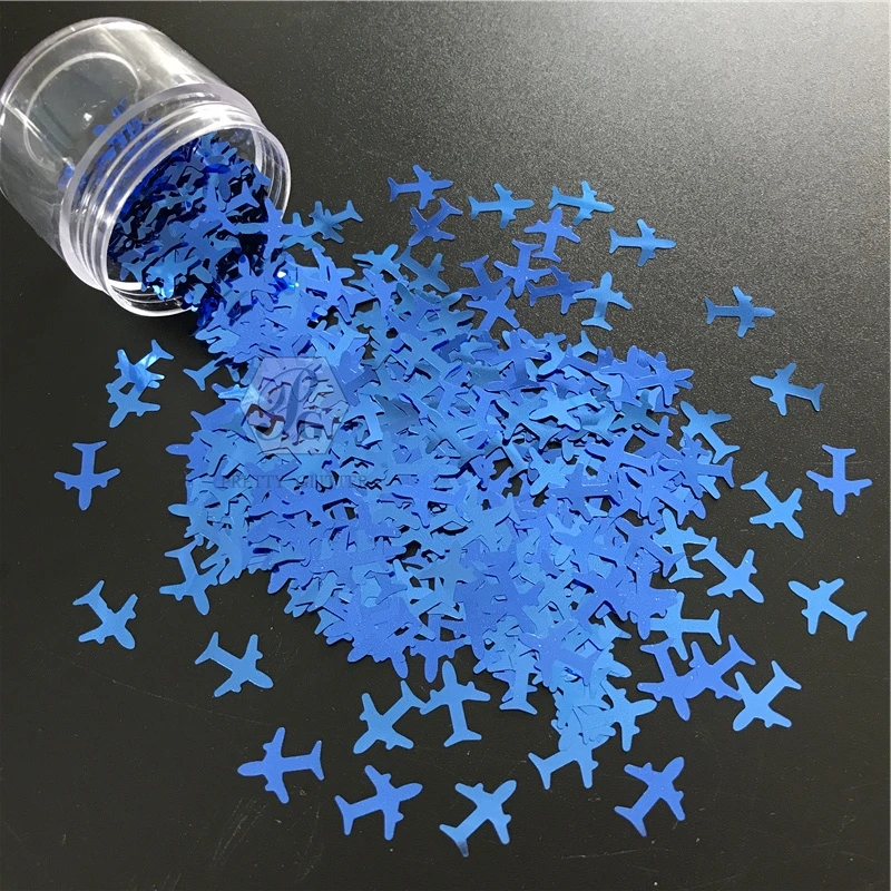 PrettyG 1 Box Blue Airplane Shapes Glitter Sequins 8mm for Resin DIY Making Art Craft Nail Makeup Decoration Accessories B0705