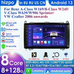 Leitor multimídia de rádio para Mercedes Benz, Android 12, 8 + 128G, W169, W245, W639, W906, Sprinter B160, B170, B200, Vito Viano, A, Classe B