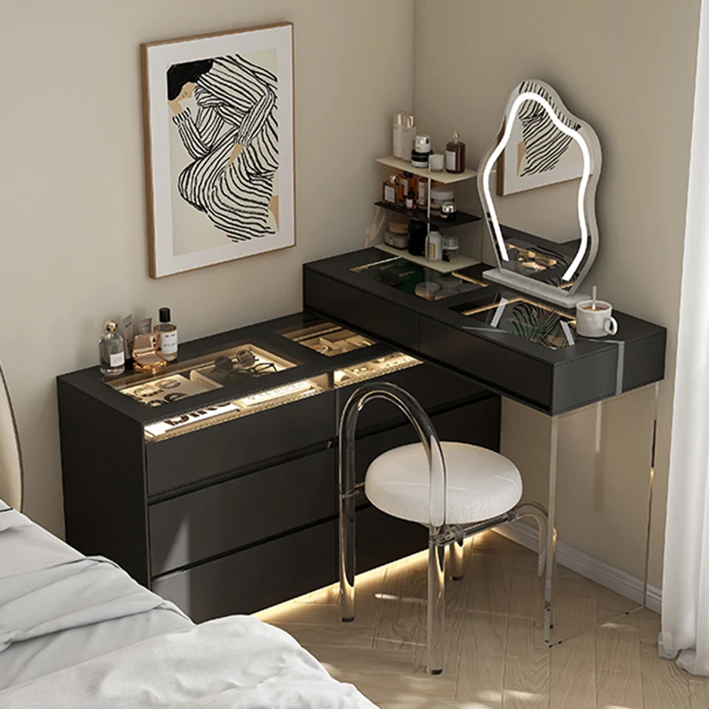 

Minimalist Italian Dressing Table Storage Black Corner Organize Dressing Table Nordic Luxury Tocador Mueble Maquillaje Furniture