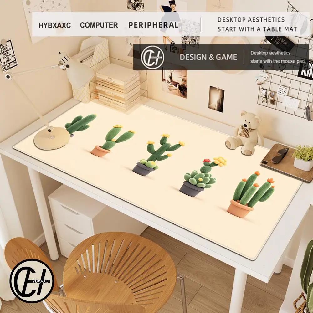 HYBXAXC Cactus Themed Gaming Mouse Pad, Multi-Functional Non-Slip Desk Mat with Stitched Edges, Waterproof Pad for Office Home