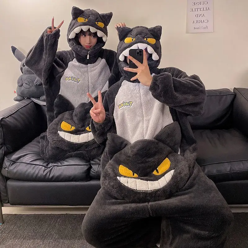 ポケモンゲンガー秋-冬ジャンプスーツパジャマ肥厚フランネルホーム家具ナイトガウンかわいいアニメ漫画周辺少年ギフト