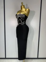 Women Sexy Strapless Diamond Lines Bodycon Bandage Long Dress Celebrity Red Carpet Dress Elegant Evening Birthday Party Dresses - Image 2