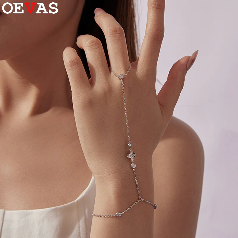 

OEVAS 2mm 3mm Full Moissanite Clover Bracelets for Women S925 Silver plated white gold Lab diamonds Ring Chain Dainty Jewelry